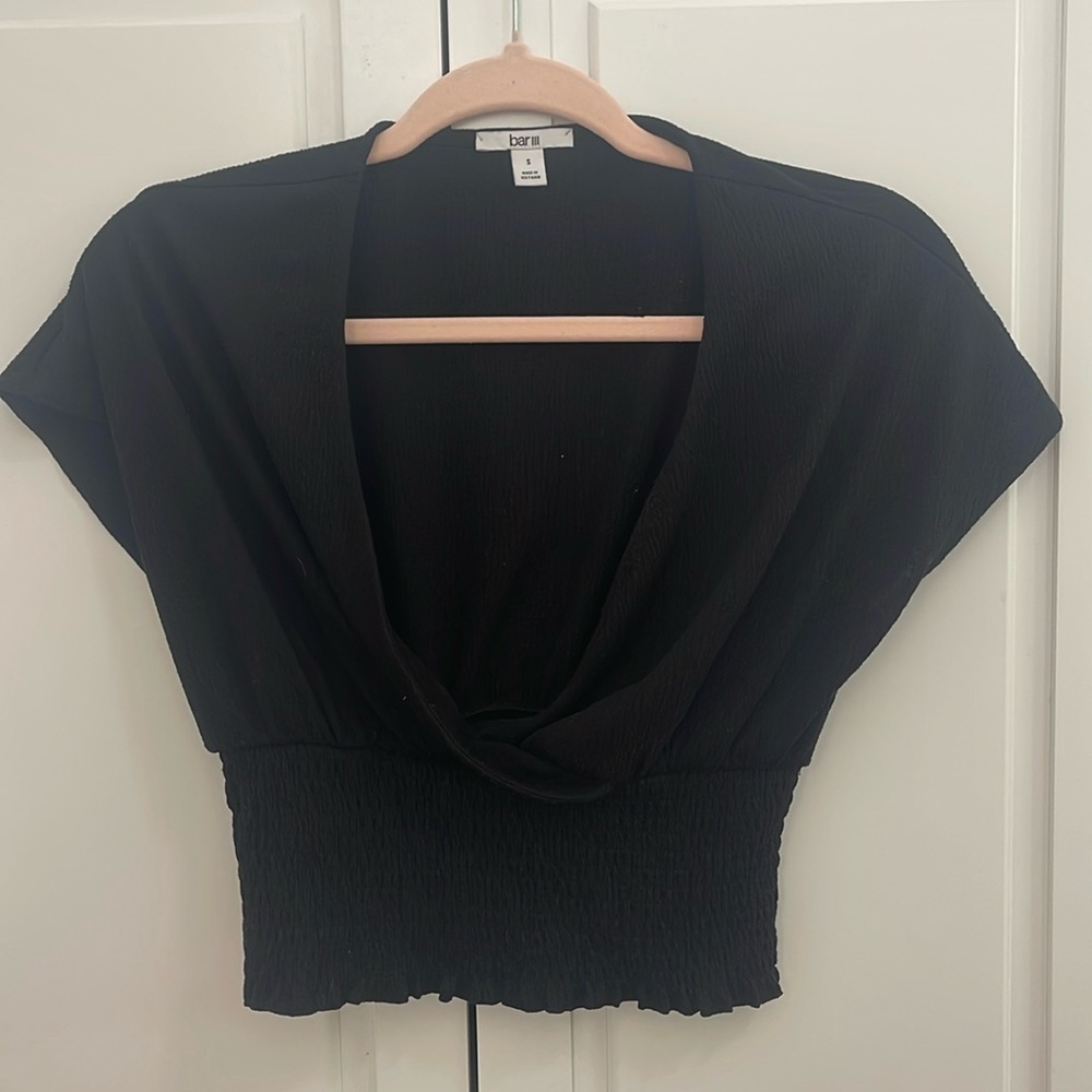 Black linen crop top